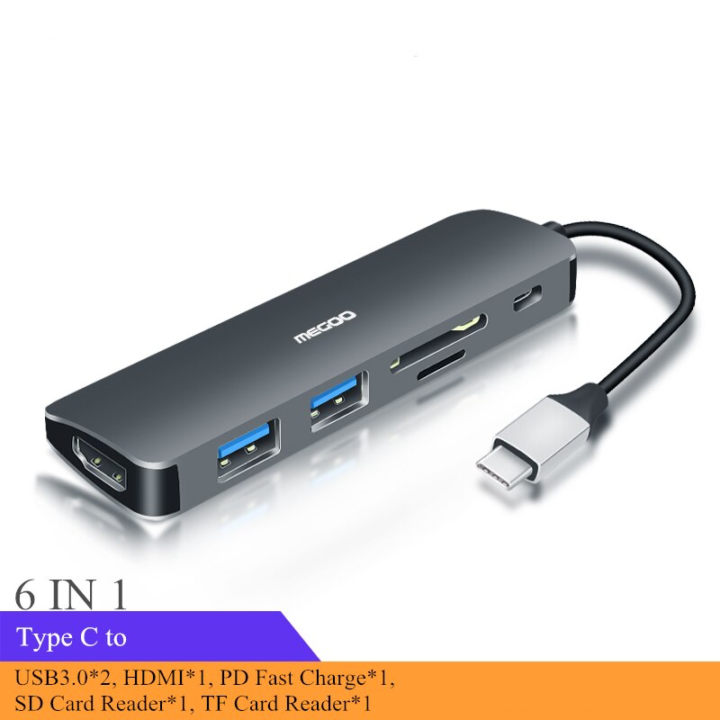 Megoo USB C Laptop Docking Station naar VGA/HDMI/Ethernet/USB3.0/Audio/PD Lading Soort C Docking Station Voor Oppervlakte Go/Mac Pro: 6 in 1