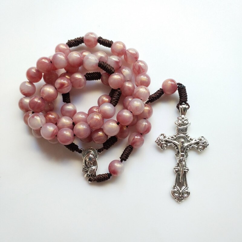 Collar de cuentas redondas para hombres y mujeres, collar con colgante de cruz de Jesús, Jesús cristiano, oración, joyería religiosa