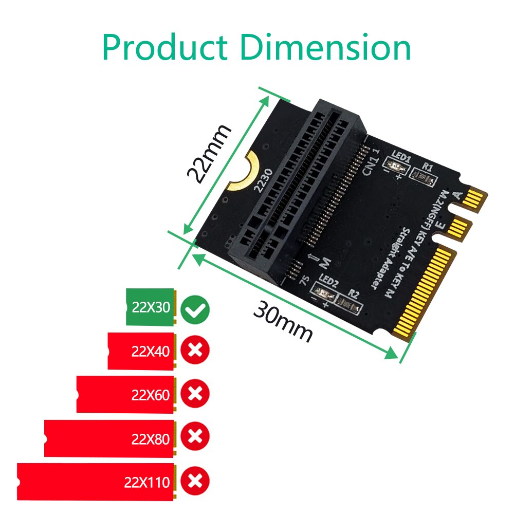 Adaptador Añadir en la tarjeta M.2 NVME SSD PCIE M2 NGFF Key M A M.2 Key A/E, instalación Vertical para tarjeta elevadora 2280 M2 NVME SSD