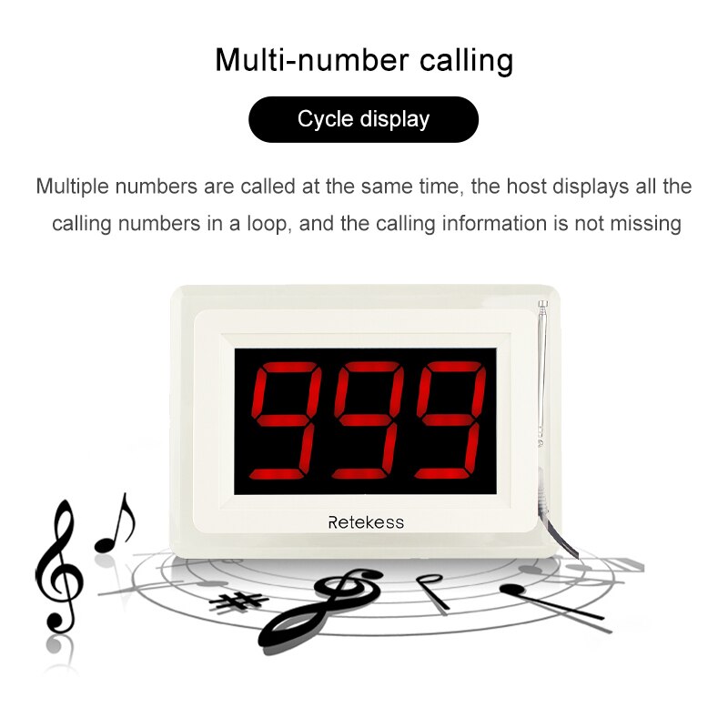 Retekess T114 Wireless Calling Counter Screen Call Pager System with Voice Reporting for Restaurant Call Waiter F9405A