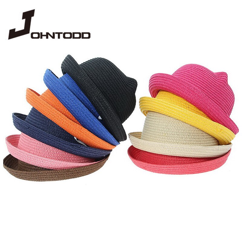 Sombrero para el sol para niños y niñas, sombrero de paja para bebés y niños, sombrero para la playa con orejas de Panamá, bonito, primavera y verano