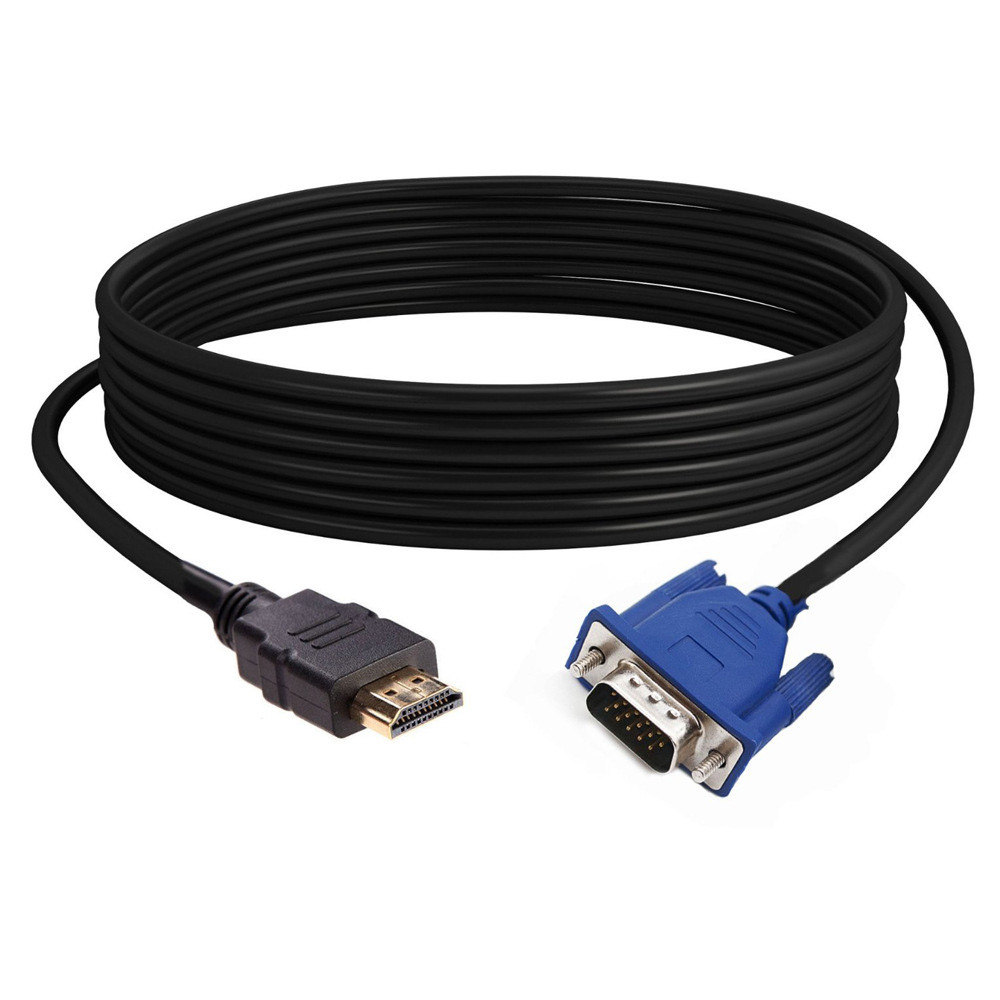 HDMI Cable Gold Male To VGA HD-15 Male 15Pin Adapter Cable Converter 5FT 1.8M 1080P HD Splitter Switch For PC HDTV Monitor JA3