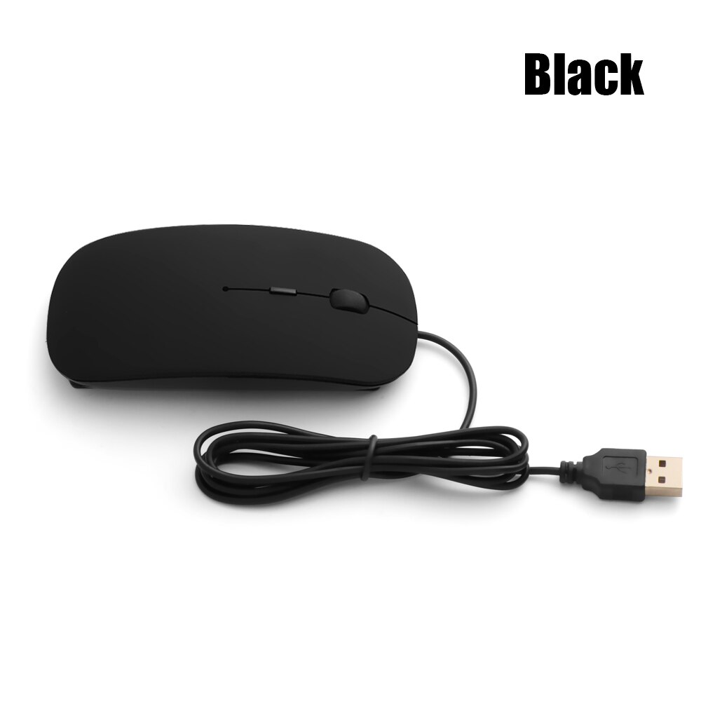 1PC Ultra Thin USB Wired Mouse 1600 DPI Mice Mute Button For Laptop PC MacBook Air Pro: Black