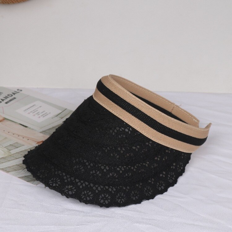 Ladies Sun Hat, Straw Hat, Beach Sun Visor, Lace Hat, Beach Uv Protective Hat, Size Adjustable Hat, Leisure Hat, Traveling Hat: Black