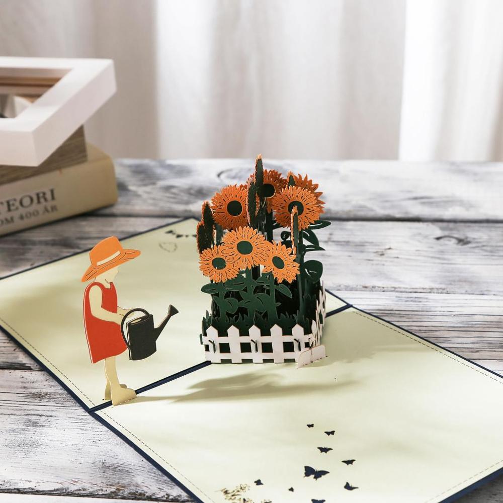AIT Tarjeta De chico y girasol 3D plegable Pop-Up Festival tarjeta postal de felicitación