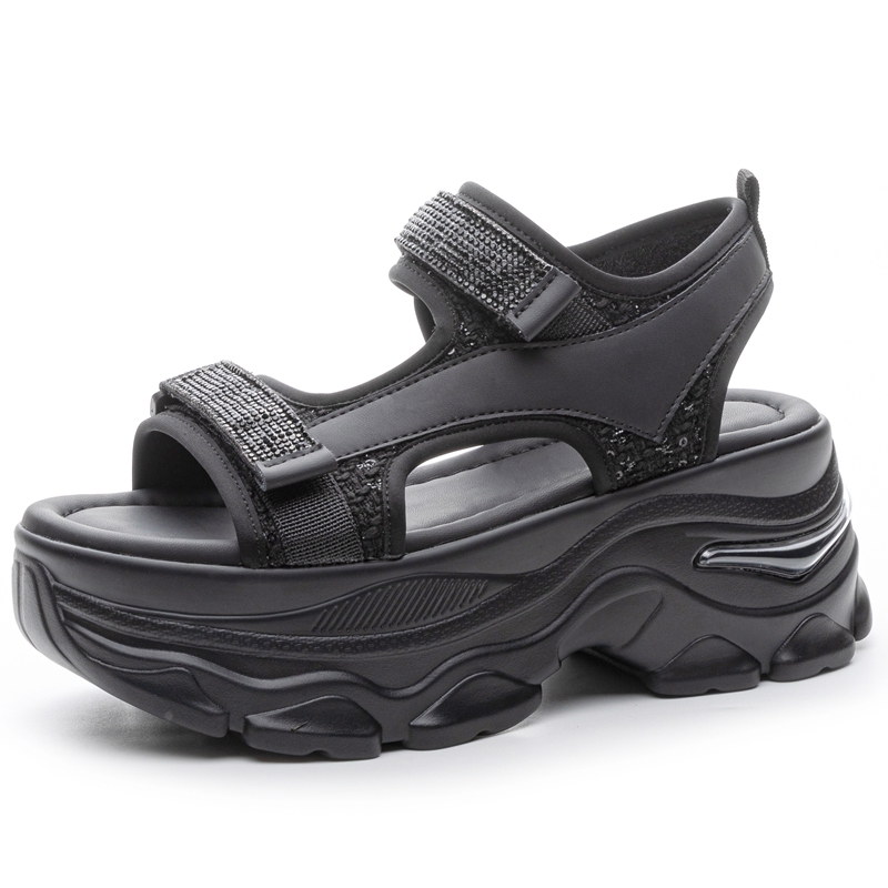 AUTUSPIN 7 cm Dicke Sohlen Sandalen für Frauen Rom Stil Wohnungen Plattform Weibliche Schuhe Sommer Kristall klobig Fersen Sandale