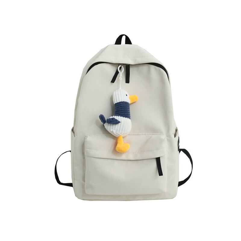 nueva mochila para hombres, mochila de estudiante de la Escuela de Color sólido para mujeres, mochila de viaje de gran capacidad para hombres, mochila negra impermeable: White with pendant