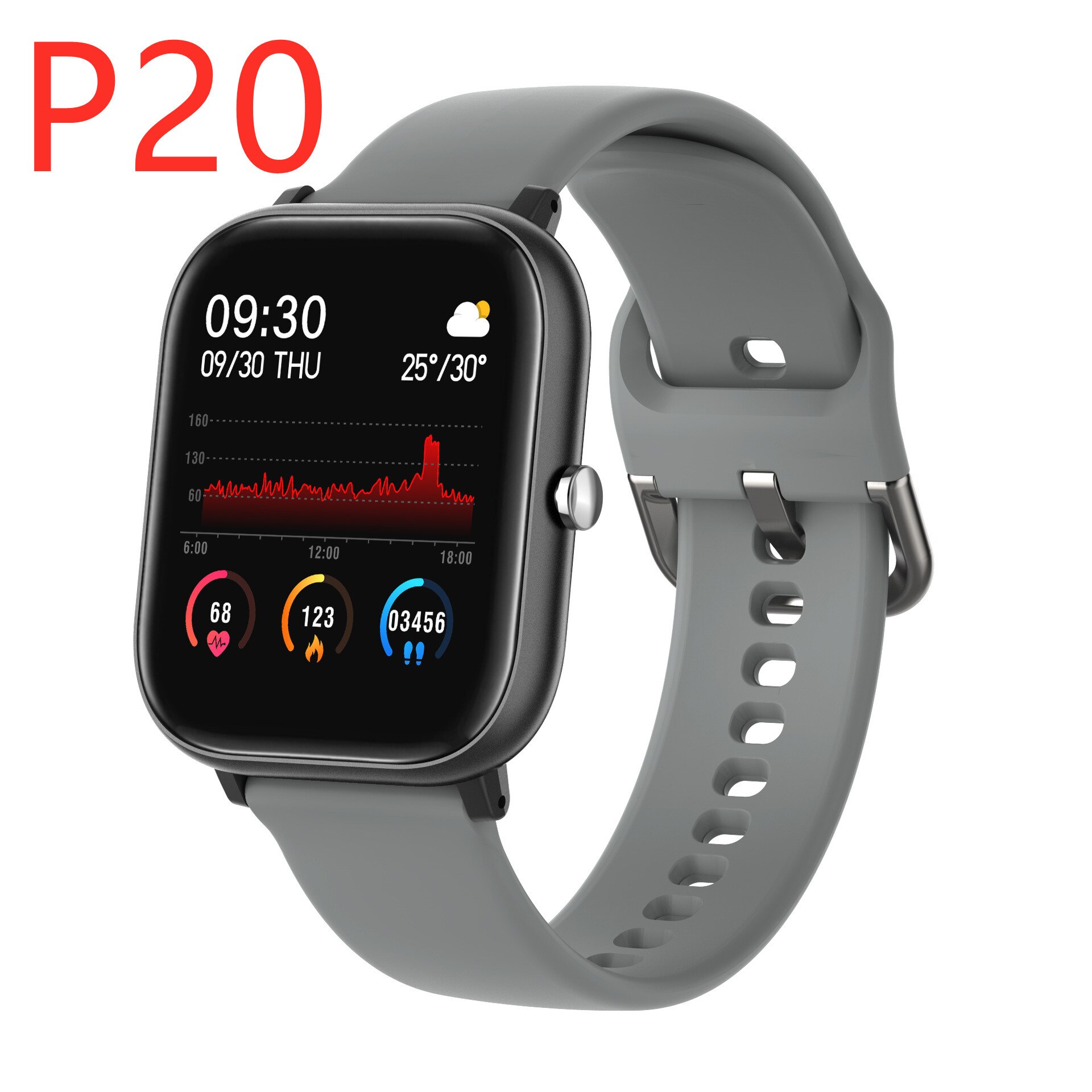 P8 Smart Uhr Männer Gebaut-in Spiel IP67 Wasserdichte Fitness tracker Heart Rate Monitor Frau Smartwatch für iOS Android telefon: P20 Gray