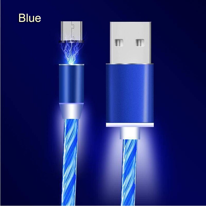 Magnetische Led Licht Kabel Snel Opladen Magneet Micro Usb Type C Kabel Honor 20 10 8X Oplader Voor Iphone X samsung S8 S10 A50 A70: Blue / 1M For IOS