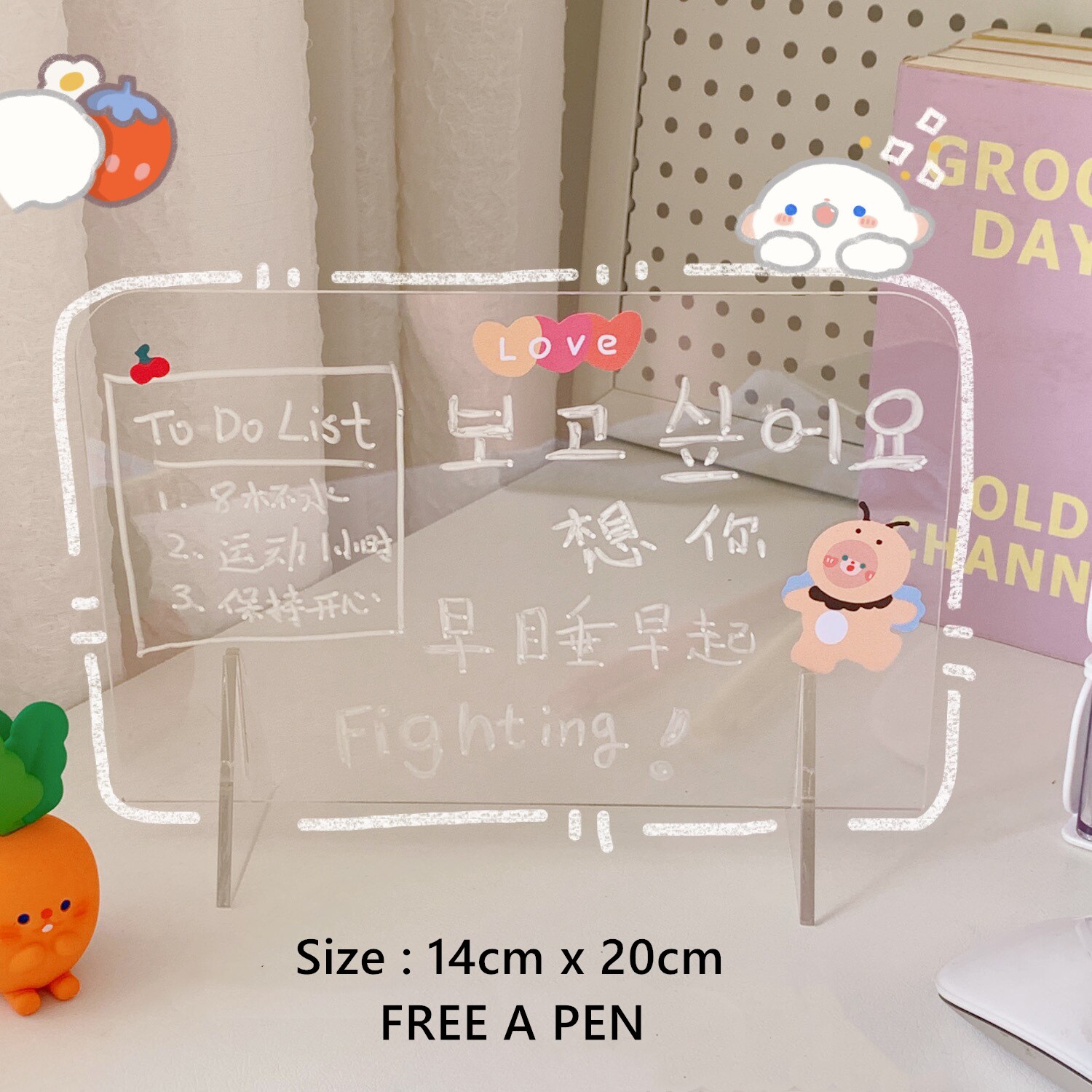 Yisuremia 1pc Transparent Letter Message Board Wordpad Memo Note Borad Phone Stand Holder Free A Pen Kawaii Stationery: 14cm x 20cm