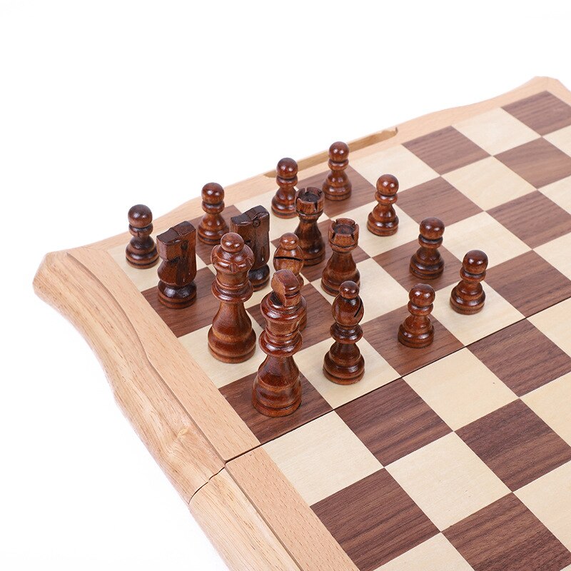 International Wooden Chess Board Game Checkers Modern Hand Carved Table Games Szachy Portable Folding Checker Accessories