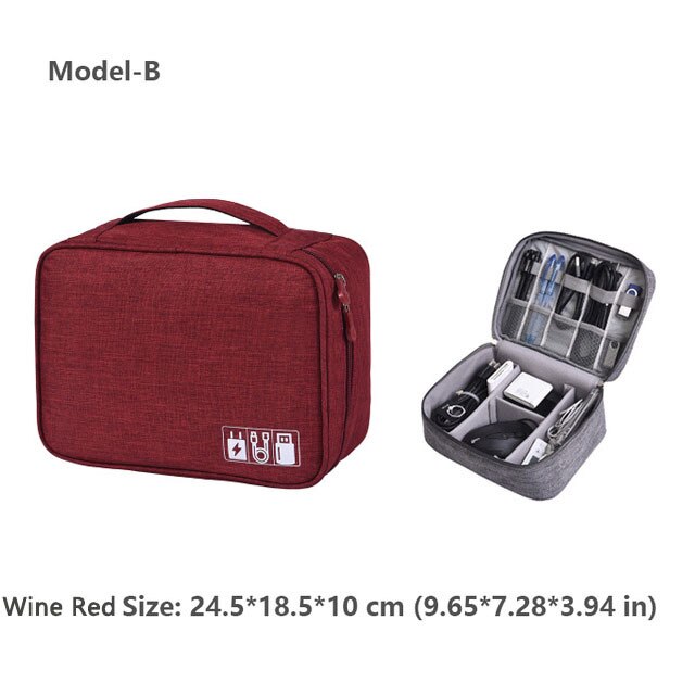Odporne na wstrząsy elektroniczne akcesoria podróżne torba cyfrowa torebka na słuchawki gadżety etui Power Bank kabel do ładowarki USB Organizer: Wine Red Model B