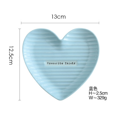 Plato de porcelana con forma de corazón, plato de cerámica para joyería, plato para pastel, postre, aperitivo, bandeja decorativa, decoración de mesa, juego de vajilla: Pequeño azul