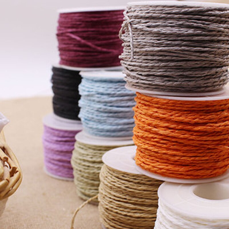 5 Roll 30Meter Natuurlijke Raffia Stro Garen Voor Zomer Hand Knit Haak Hoed Handtas Manden Breien Materiaal Kleurrijke Draden