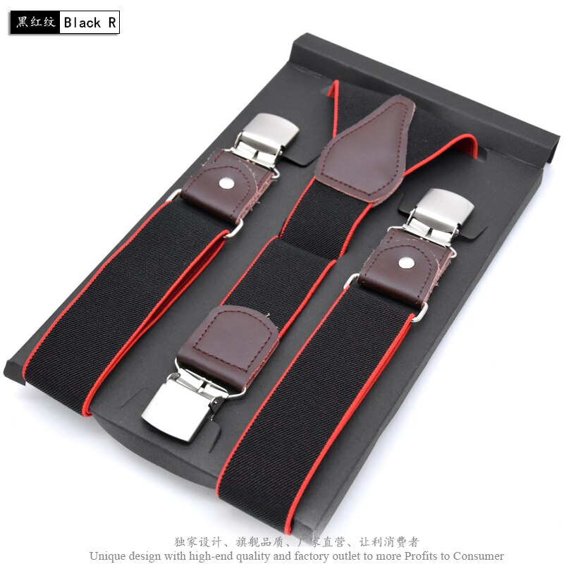 Men&#39;s Suspenders Leather Suspender Men Casual Suspensorios Trousers Strap 3.5*120cm For Dad Tirantes: Black R 9407