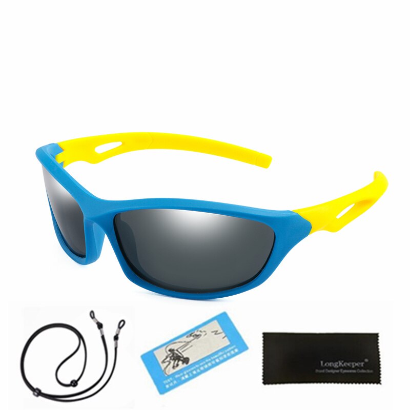 Sport Zonnebril Kids Gepolariseerde Kind Zonnebril Meisje Jongen Outdoor Spiegel Lenzenvloeistof Flexibele Bril UV400 Ciclismo Met Touw: Blue Grey