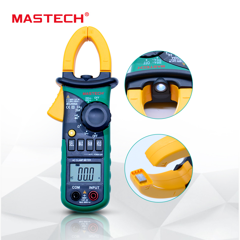 MASTECH MS2008A Digital Clamp Meters Auto Range Clamp Meter Ammeter Voltmeter Ohmmeter w/ LCD Backlight Current Voltage Tester