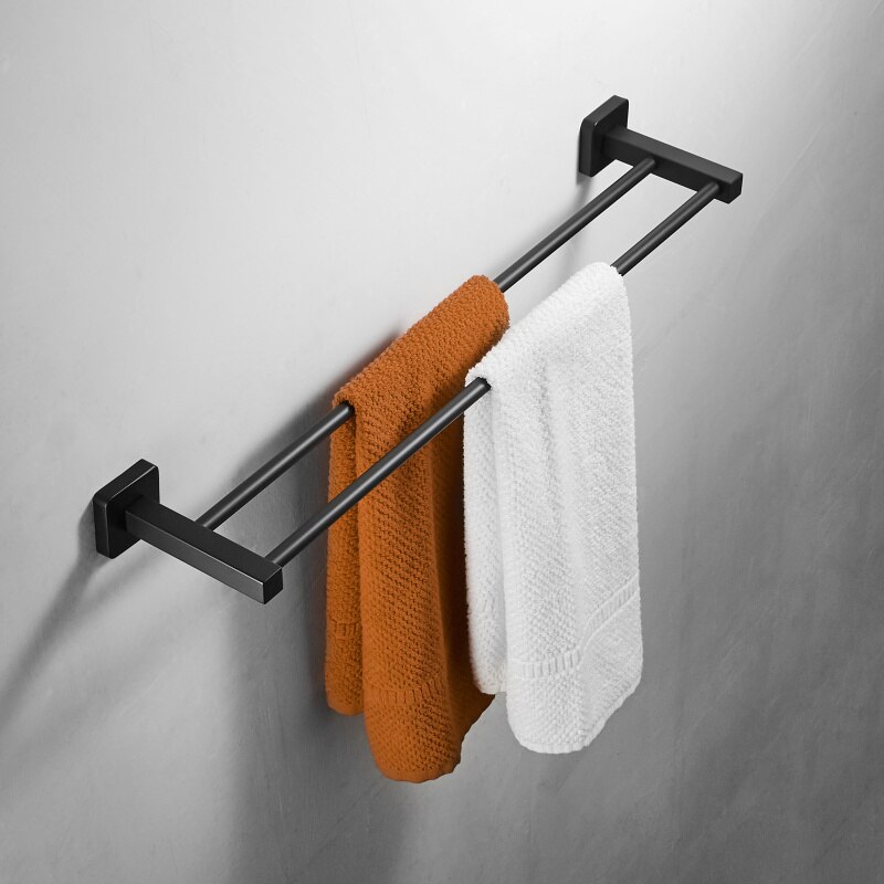 Badeværelse vægmonteret håndklædestativ håndklædehænger sort 40-50cm håndklæde dobbelt bar køkkenhåndklædeholder hradware tilbehør