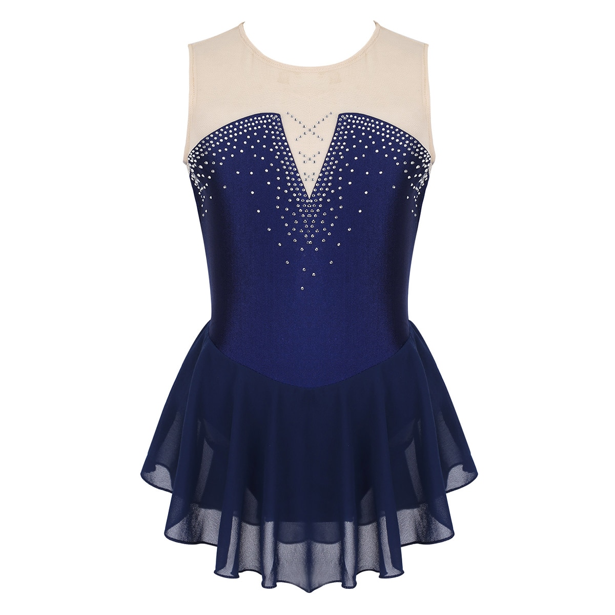 iEFiEL Kids Girls Sparkly Splice ice skating Fantasia Ballroom Dance Competition Dresses Teen Gymn Ballerina Leotard Costumes: Navy Blue / 8