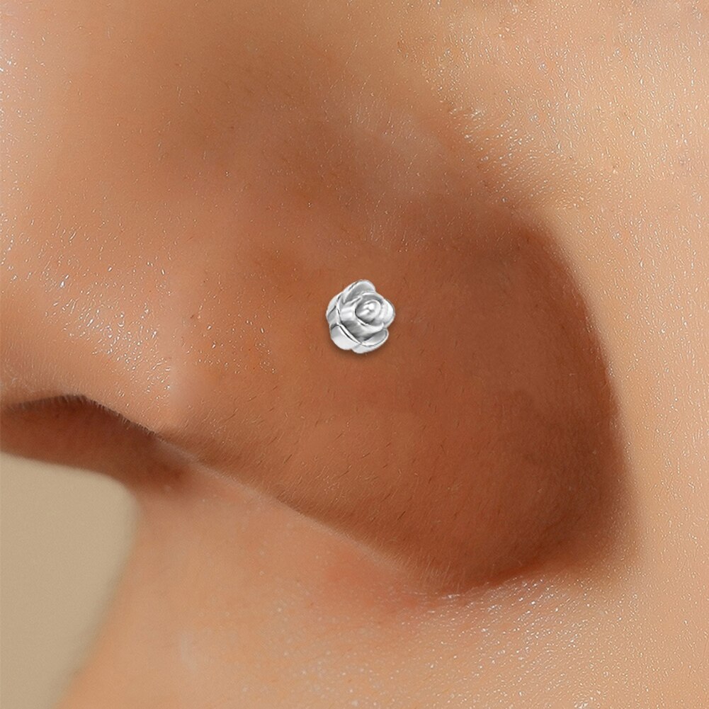 1Pc Rose Goud Kleur Kristal Bloem Neus Piercing Zirkoon Body Piercing Ringen Ring Leaf Earring Body Jewelry