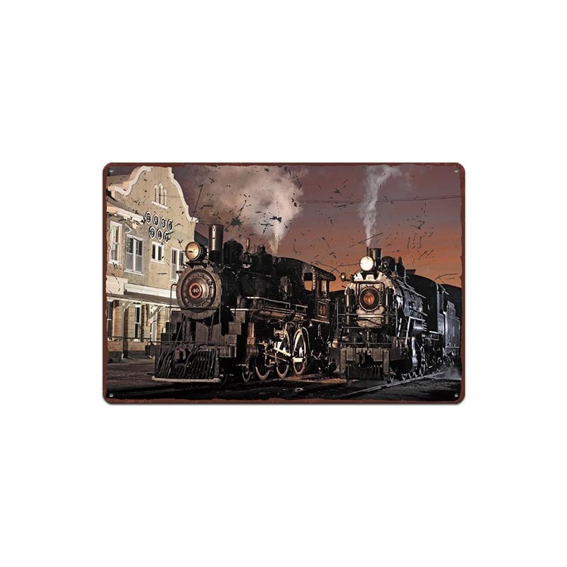 Vintage metalen bord met trein, treinplaatje, metalen vintage pub, grappig blikken bord, wanddecoratie voor bar, pub, club, borden: 8