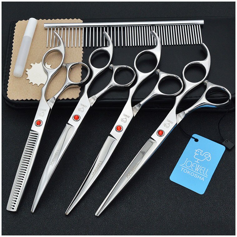 Grooming Shears For Dogs Pet Hair Grooming Scissors Kit with Safety Round Tip: 4 no tip