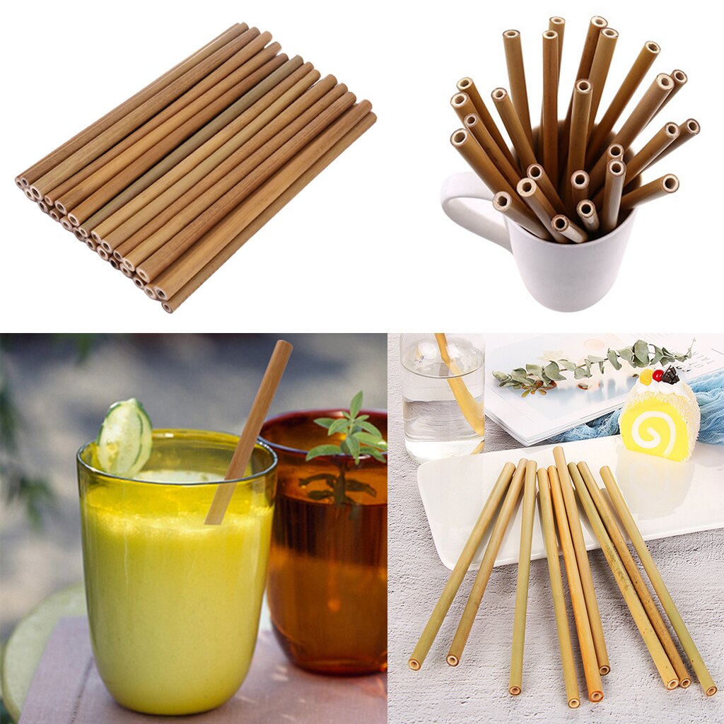 30Pcs Bamboo Straw Reusable Hollow Wooden Tube Kitchen Home DIY Wood Arts Crafts