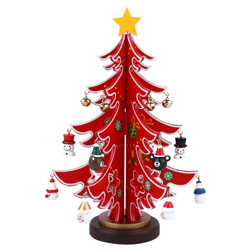 1 set houten kerstboomblokken, kerstboom speelgoedversiering, bureau-ornament, feestelijk rekwisiet voor kinderen: Rood