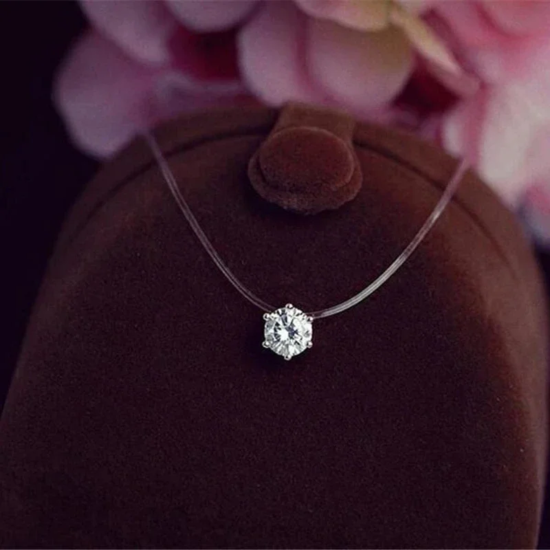 Zirkon Stein transparent Unsichtbare Angelschnur Perle Halsband Frauen Jahrgang modisch Elegante Kristall Halskette Hochzeit Halsketten