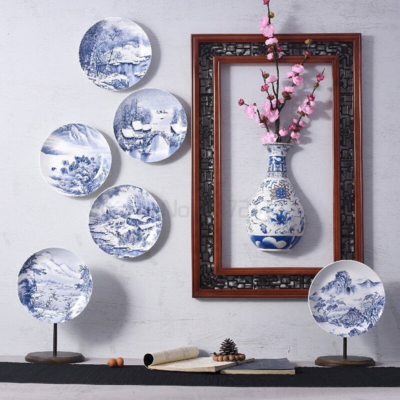 Chinese Style Blue and White Porcelain Plate Wall ... – Grandado