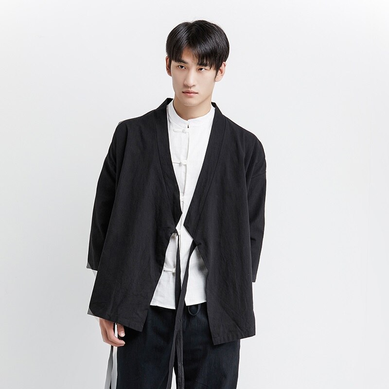 Japanese kimono cardigan men haori yukata male samurai costume clothing kimono jacket mens kimono shirt yukata haori KZ2033: 1 / XL