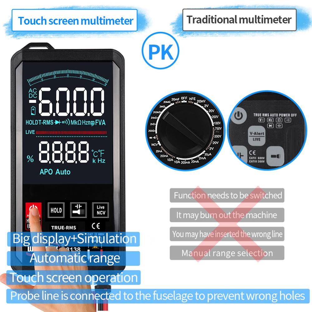 WinAPEX ET8138/8136 Touch Screen Multimeter Digital Automatic 6000 Count True-RMS Voltage Frequency Capacitance Diode NCV Tester