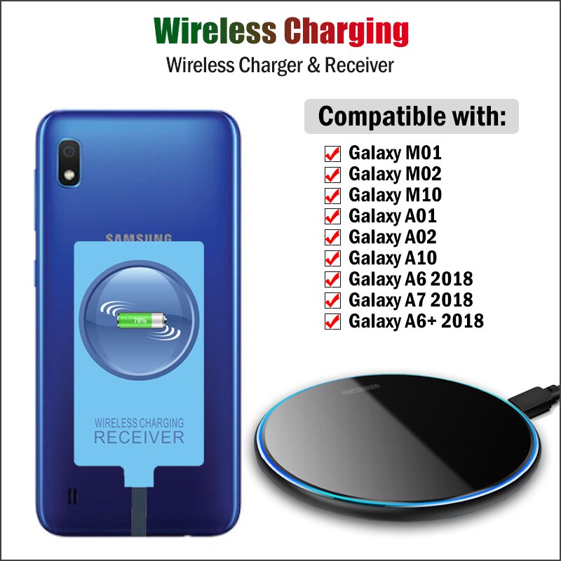 Qi Wireless Charger &amp; Receiver for Samsung Galaxy A01 A02 A03 A10 M01 M02 M10 A6 A7 A6+ Wireless Charging Micro USB Adapter