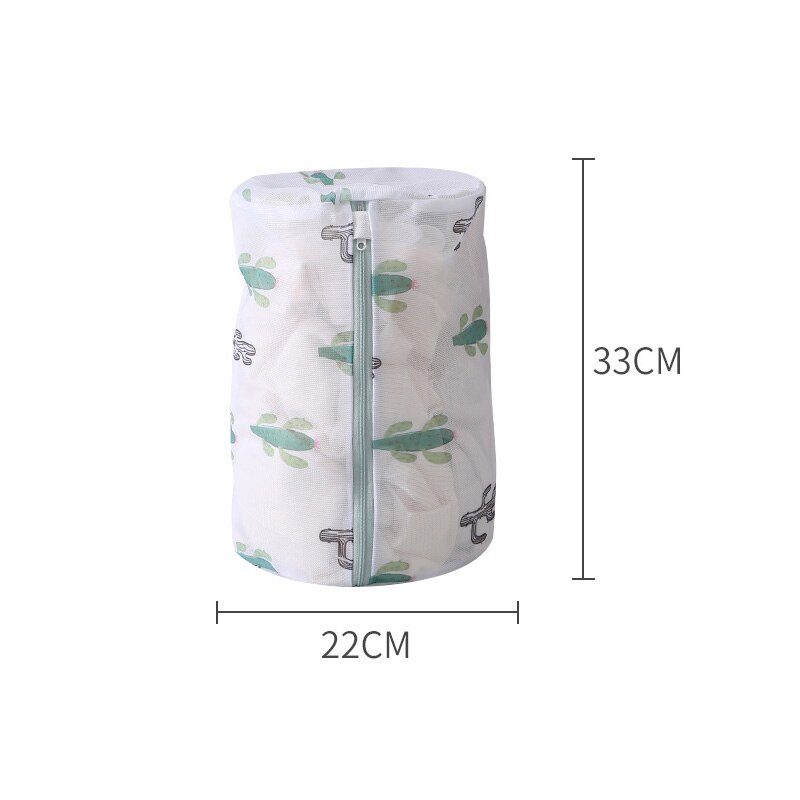 Mesh Laundry Bag Cactus Printing Zippered Polyester Washing Net Bag For Underwear Sock Washing Machine Pouches Clothes Bra Bags: Cylinder 22-33cm