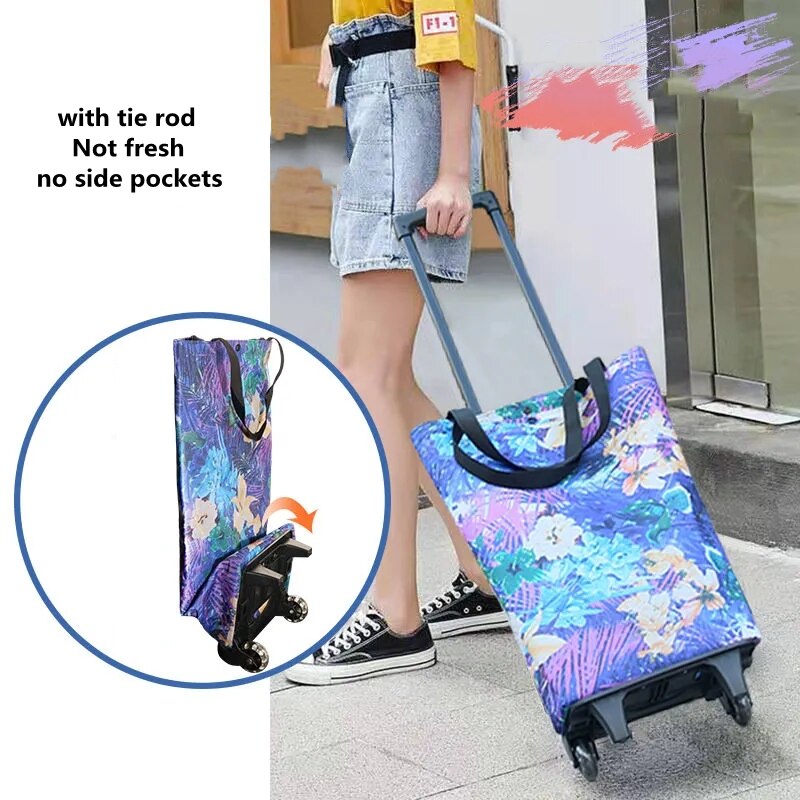 Kleine Pull Winkelwagen Carrying Boodschappentas Outdoor Camping Opvouwbare Trolley Thuis Winkelen Trailer De Markt: Button Purple