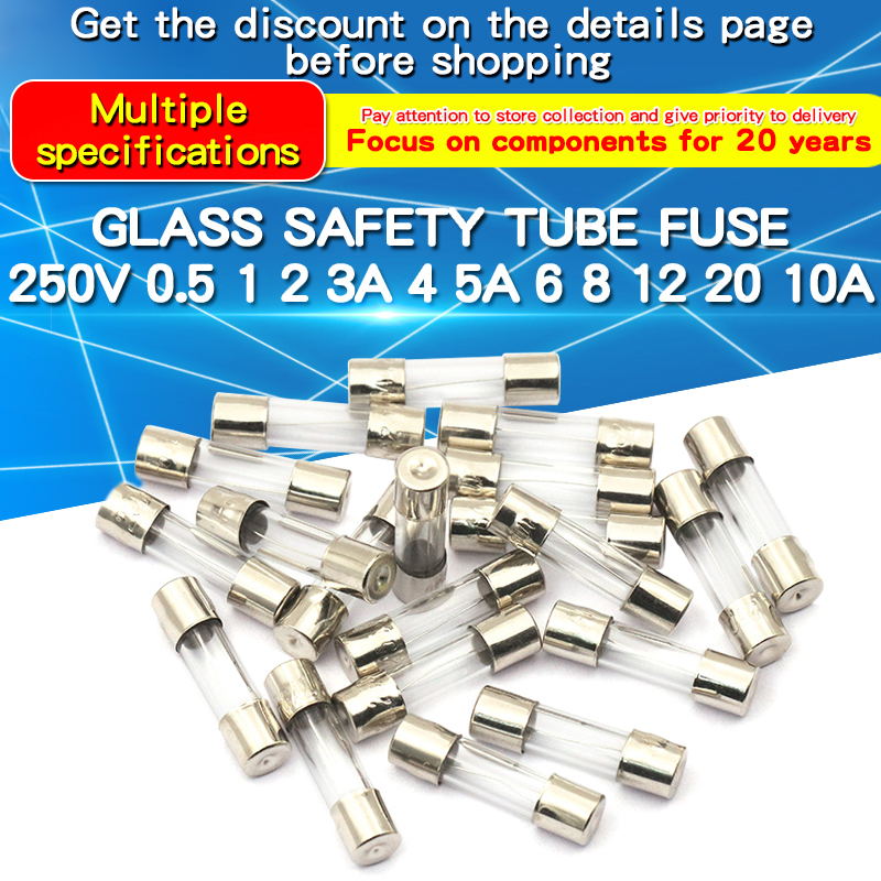 100Pcs Set 5x20mm Quick Blow Glass Tube Fuse Assorted ,Fast-blow Glass Fuses