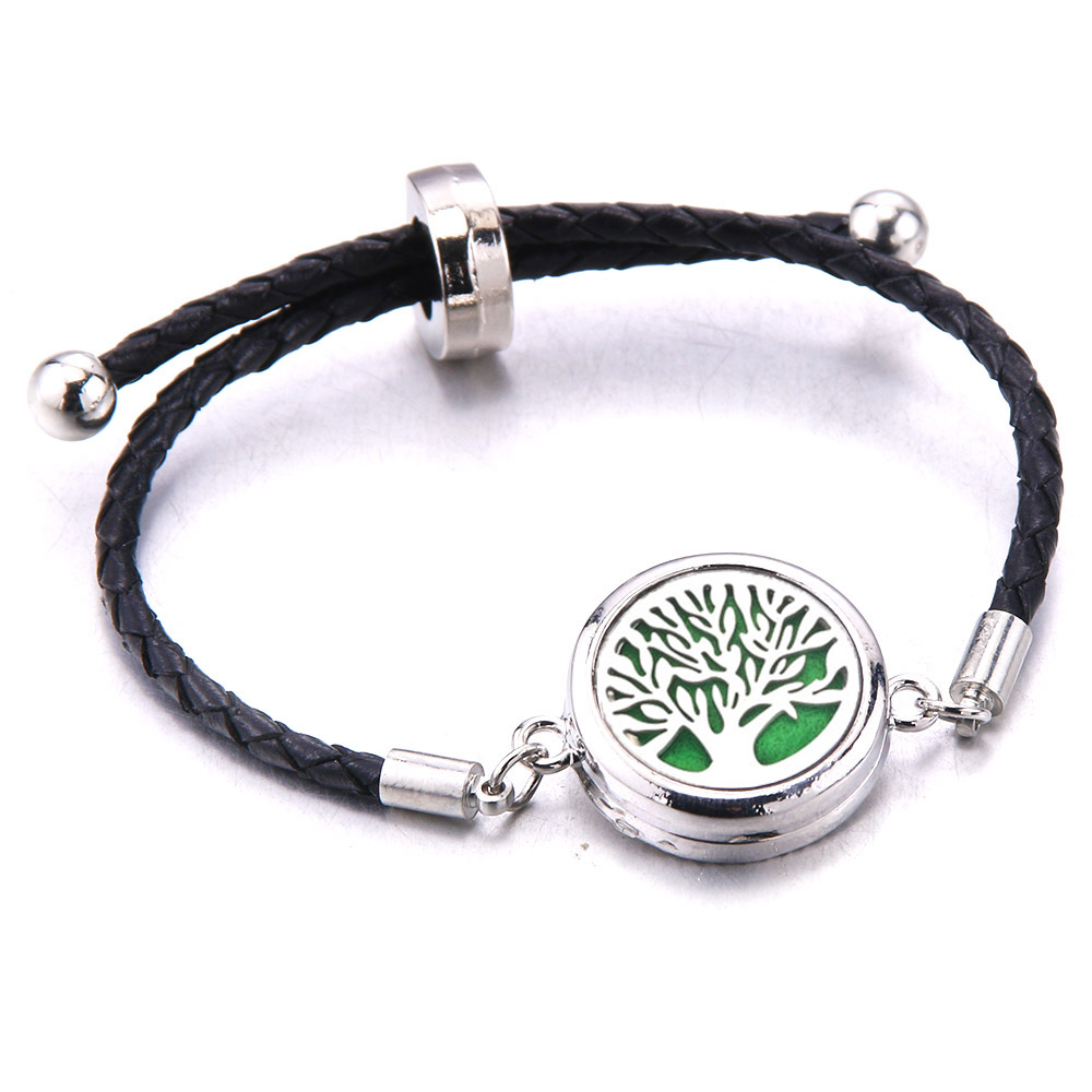 Difusor de aceites esenciales de Perfume, pulsera de cuero, medallón de aromaterapia, medallón de acero inoxidable, pulsera de cuero negro,: Oro oscuro