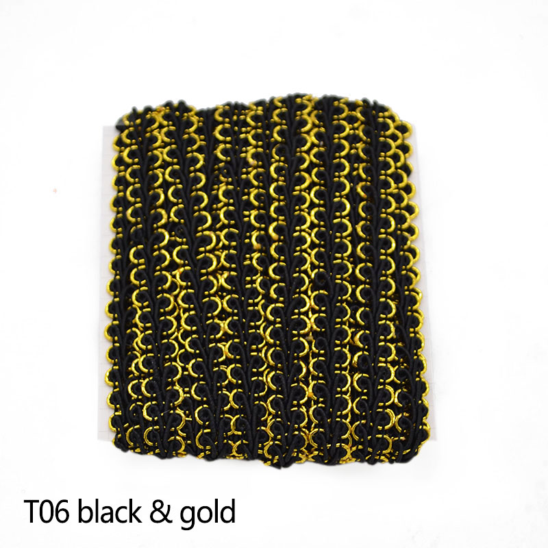 5 m/partij Goud Zilver Lace Trim Katoen Stof Duizendpoot Gevlochten Kant Lint DIY Kledingstuk Naaien Accessoires Bruiloft Thuis Ambachten: T06 Black x Gold