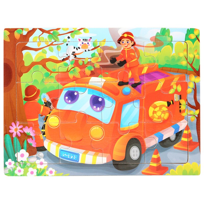 Frühe Bildung Spielzeug Puzzle 1Pcs Holz 12 Stück Baby Cartoon Tier kinder Spielzeug 15*11CM: fireman