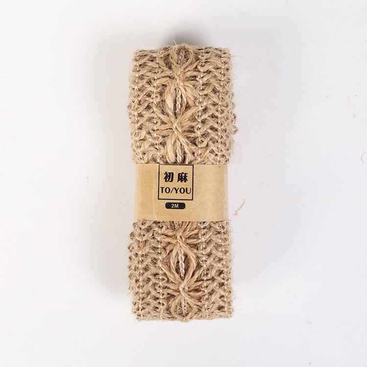Cinta tejida de Yute Natural para envolver de boda, cinta de arpillera de cáñamo, manualidades DIY, suministros para fiestas, decoración del Festival, 2 metros por rollo: Style16 (Width 35mm)
