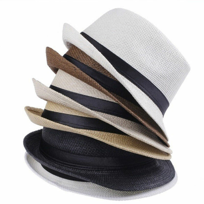 Unisex kvinner menn sommer casual trendy beach sun straw panama jazz hat cowboy fedora hat gangster cap