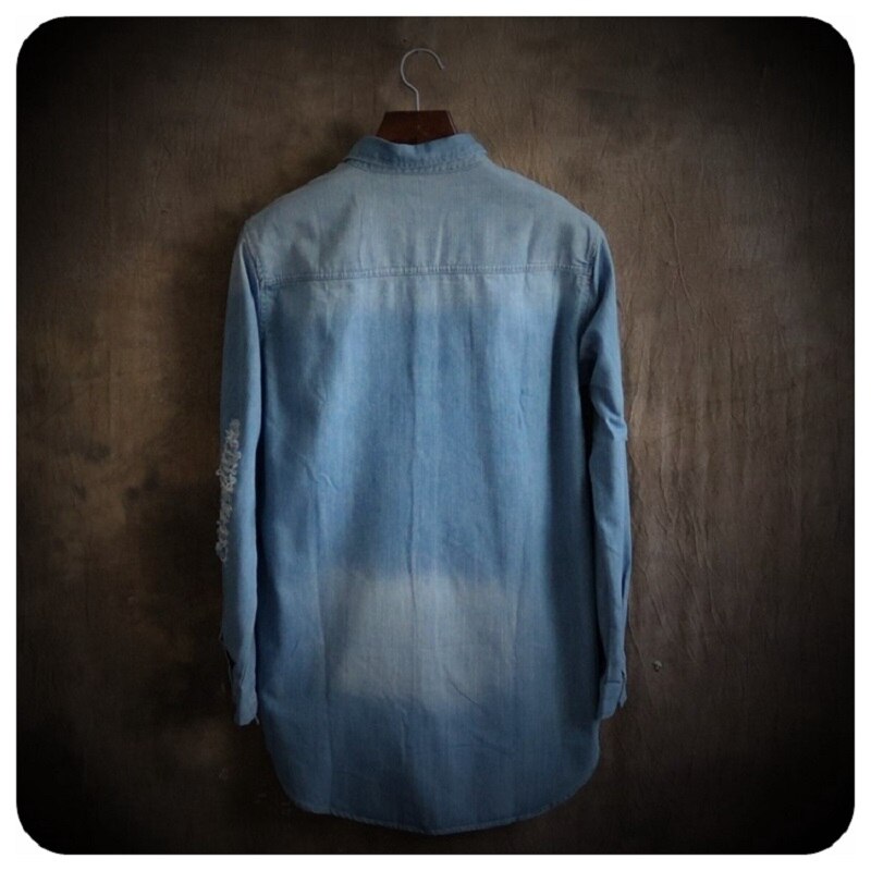 Heren Denim Shirts Slim Fit Casual Button Down Shirt Lange Heren Denim Shirts Slim Fit Casual Button Down Shirt Lange