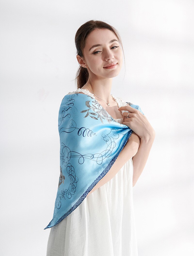 Zijden Sjaals Moerbei Zijde "Bloemen" Zijde Vierka... Grandado