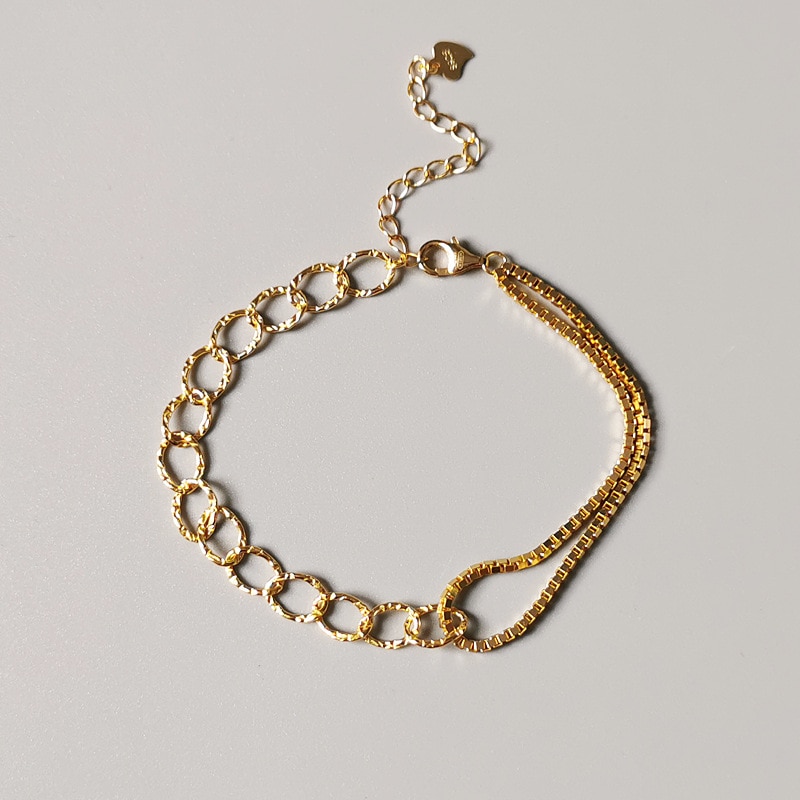 Silvology 925 Sterling Silver Tanks Chain Double Layer Bracelets Simple Temperament Bracelets for Women Travel Jewelry