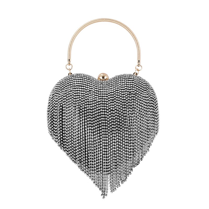 Luxury Diamond Evening Clutch Bags For Women Silver Diamond Tassels Clutch Bag Ladies Handmade Heart Bag Wedding Shiny Bag