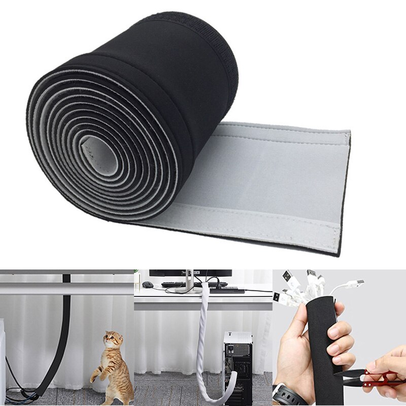 Cubierta de Cable de neopreno, organizador de almacenamiento de Cable, funda de Cable oculta para TV, ordenador, acabado de Cable y cubierta de almacenamiento XH8Z