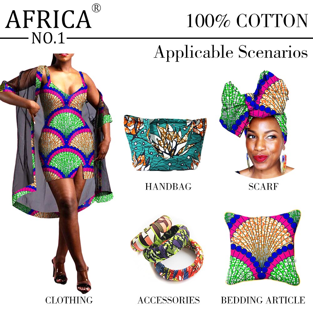 Ankara African Veritable Dashiki Print Cotton Fabric Wax Prints 6 Yards