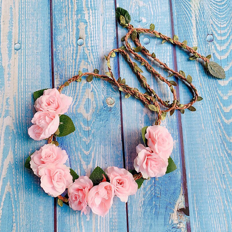Accessoires de mariage ceinture fleurs tissées à la main ceinture pour enfants fleur rose ceinture de mariée double usage ceinture de mariage bandeau: Rose