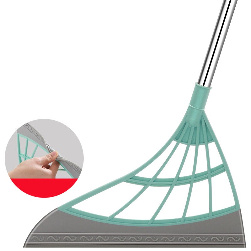 Fregona de silicona para limpiar, escoba, escurridor para suelo, Herramientas de limpieza multifuncionales, varilla telescópica y cabezal de mango de microfibra: Verde