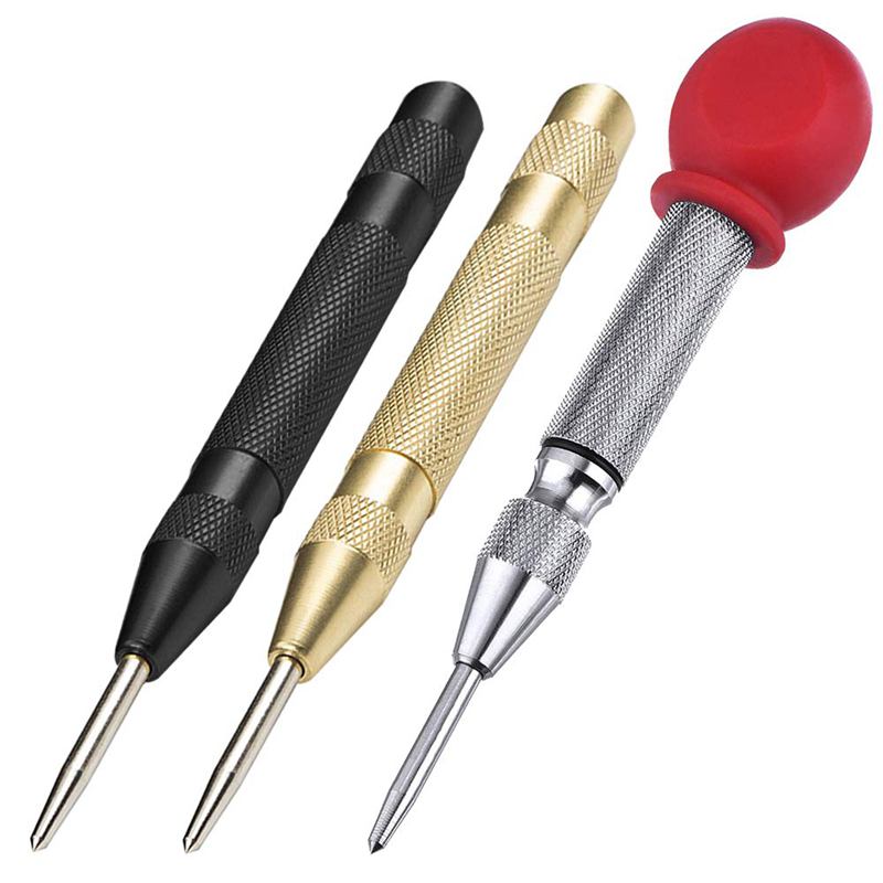 3 Pcs Automatic Center Punch Tool, 5 Inch Spring Loaded Crushing Hand Tool With Cushion Cap And Adjustable Impact – Gold, Black,: Default Title